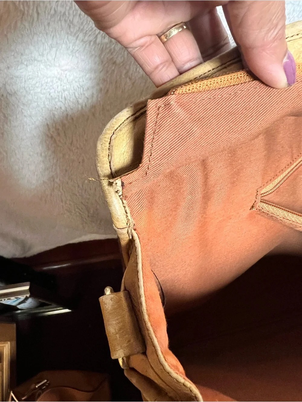 Classic Tan Leather Briefcase with Front Zip Pocket - Men's Business Bag
